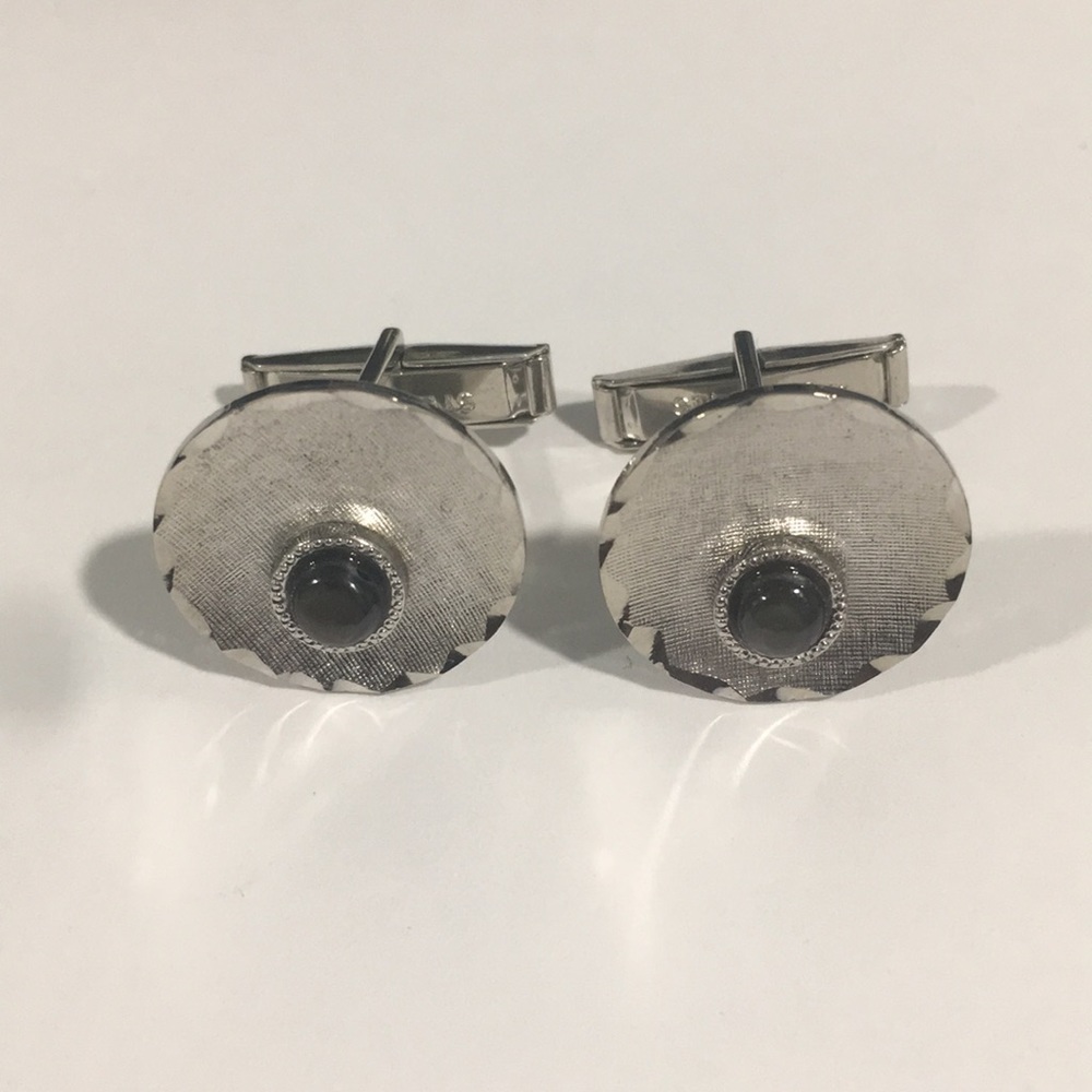Sterling Silver Cufflinks W/ Black Star Sapphire